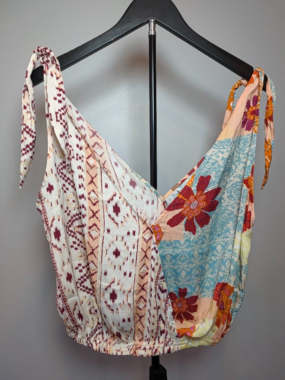 FREE PEOPLE Women's Size S VINTAGE COMBO TIED TO YOU TANK TOP SHIRT Whimsical